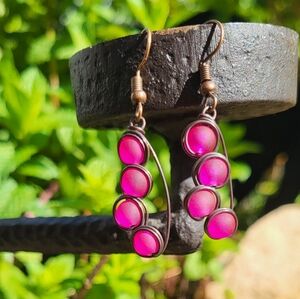 Pink Sandblasted Glass Bead Earrings